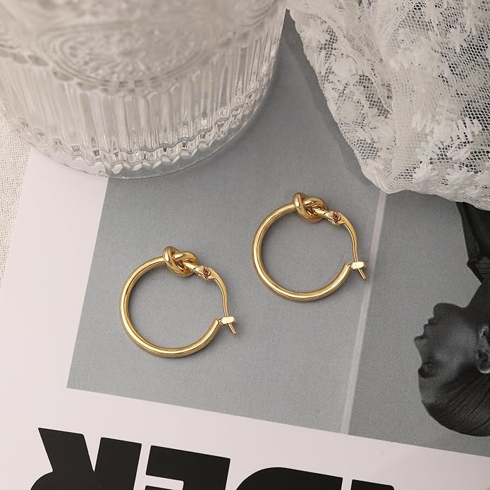 Hoop Earrings for Women 14K Gold Plated/Silver Hoops Simple Knot Huggie Small Hoop Earrings Set Trendy Hoops Everyday Wear Earrings for Women Jewelry