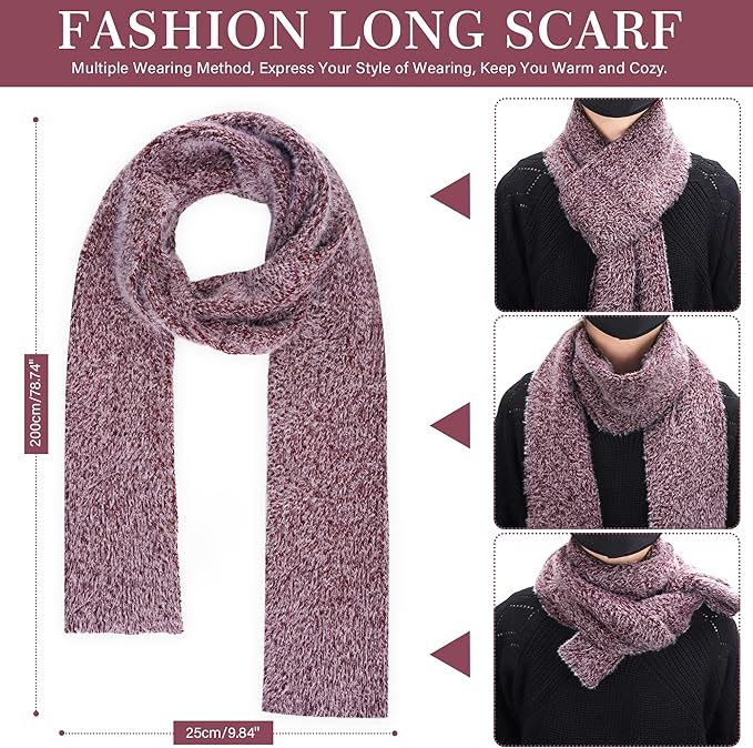 Womens Winter Warm Knit Beanie Hat Touchscreen Gloves Long Neck Scarf Set with Fleece Lined Skull Caps Gifts for Women