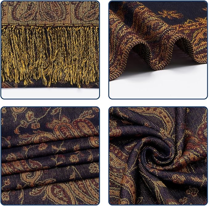 QIUTIMIY Paisley Pashmina Shawl Wrap Women Reversible Vintage Jacquard Pashmina Rave Scarf with Fringe for Evening, Wedding