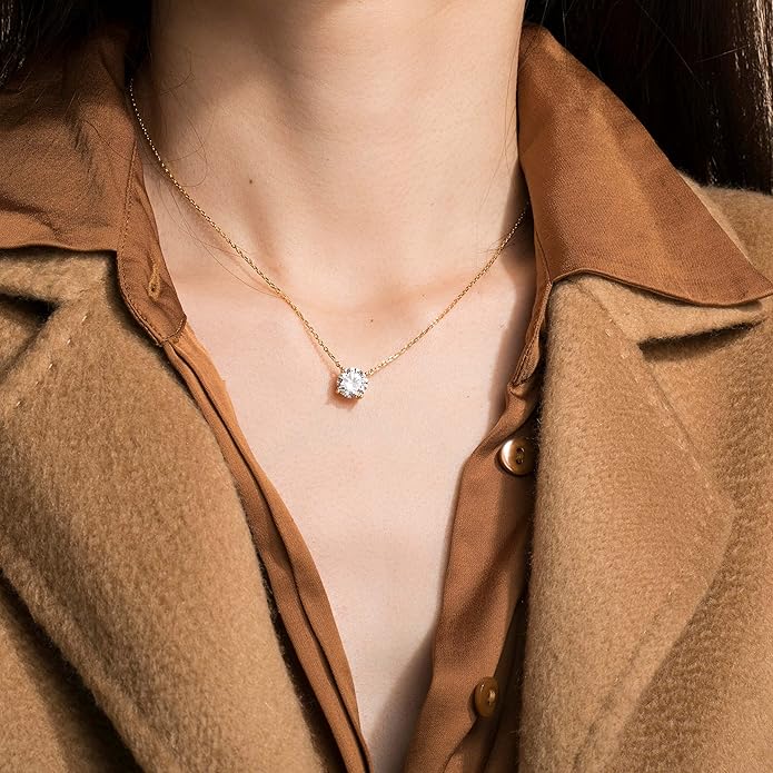 S.Leaf 18Karat Gold Plated Cubic Zirconia Necklace for Women S925 Sterling Silver 0.5/1/2cttw Dainty Crystal Cubic Zirconia Pendant Necklaces Best Friend Birthday Gifts for Women Trendy Sister Mom Wife Womens Her Friend Party