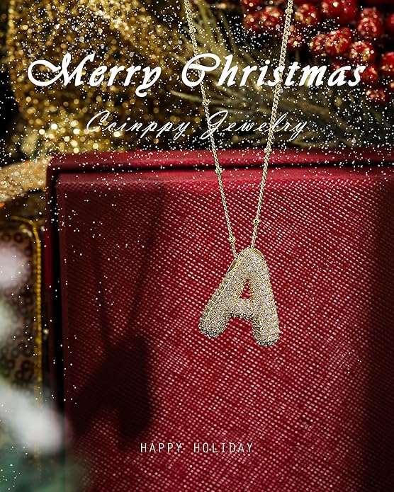 Letter Necklace, 14k Gold Plated Bubble Balloon Dainty Necklace for Women, Chunky Initial Charm Pendant Name Necklace Personalized