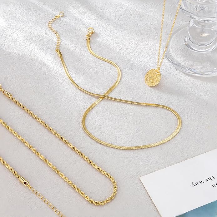 CHESKY 14K Gold Plated Layered Necklaces for Women,Dainty Gold/Silver Plated Chain Necklace CZ Pendant Necklace Adjustable Layering Choker Necklace jewelry Gifts