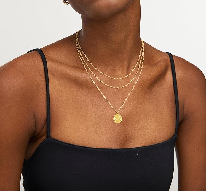 JECOMY Layered Gold Necklace for Women, 14K Gold Plated Necklace Stack for Women, Dainty Adjustable Gold Necklace Set