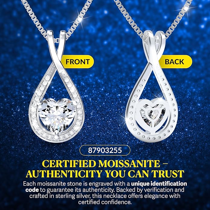 Infinity Heart 1-4 Carat Moissanite Necklace pendant for Women – Sterling Silver Pendant, Love Necklace Gift for Her, Anniversary Jewelry, Valentines Jewelry, Gift for Wife, Mom, or Girlfriend