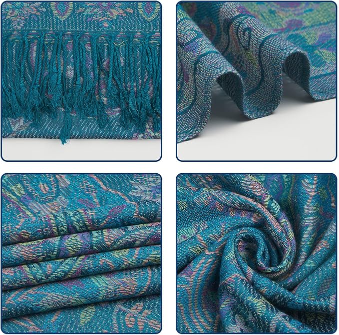 QIUTIMIY Paisley Pashmina Shawl Wrap Women Reversible Vintage Jacquard Pashmina Rave Scarf with Fringe for Evening, Wedding