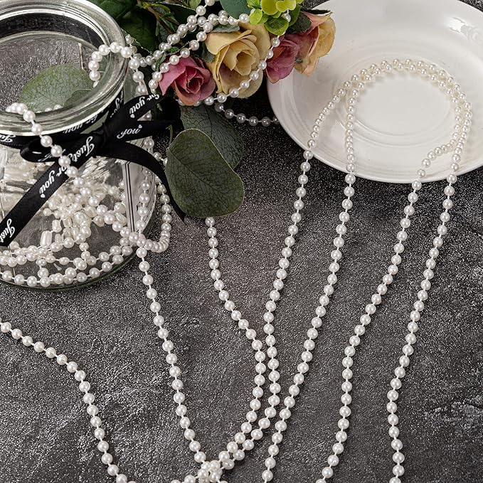 YoungJewl 5mm Crafts Faux Pearl Beads Garland Pearl Bead Roll Strand of Pearls to Decorate Floral Centerpieces Wedding Party Favor Christmas Tree(99 Feet Ivory)