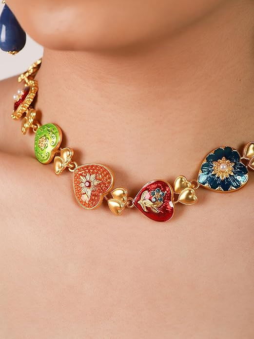 OJERRY Costume Byzantine Medieval Renaissance Bold Chunky Statement Heart Pendant Choker Necklace Cool Jewelry Necklaces Coolest Gifts for Women Chunky Trendy In Their 30s