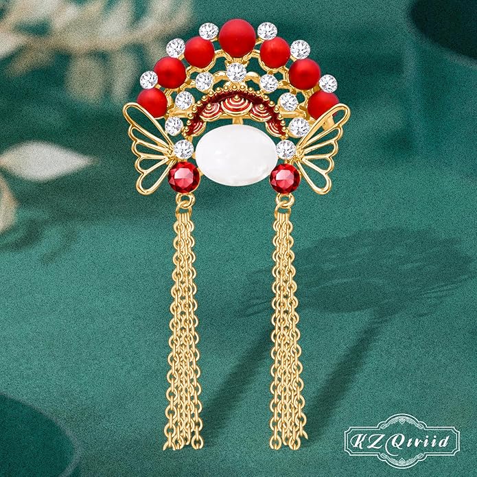 KZQtriid Brooches For Women,14k Gold Plated Copper,Cubic Zirconia Facial Makeup In Beijing Opera Brooch Pins For Women，Cubic Zirconia Broach，Pearl Broach，Chinese Style Broach