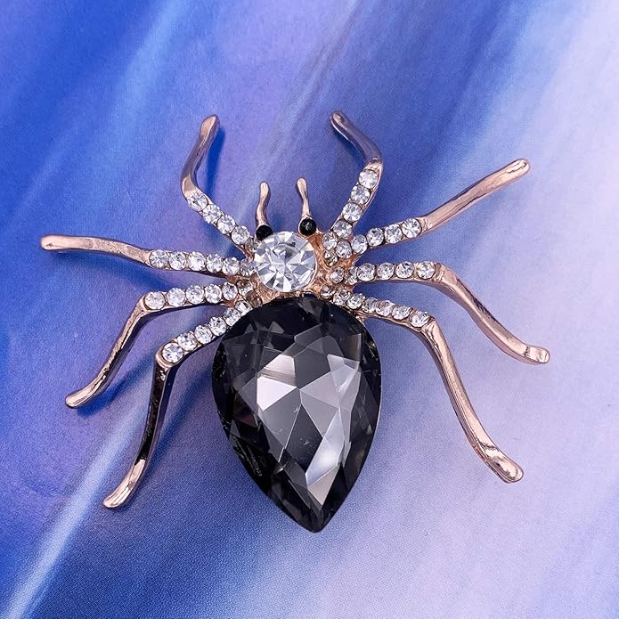 SELOVO Spider Scarf Brooch Pin Broach Crystal Jewelry Rose Gold Tone