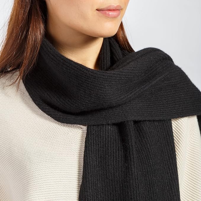 Fishers Finery Women's 100% Cashmere Ribbed Knit Winter Scarf | Black Label Box