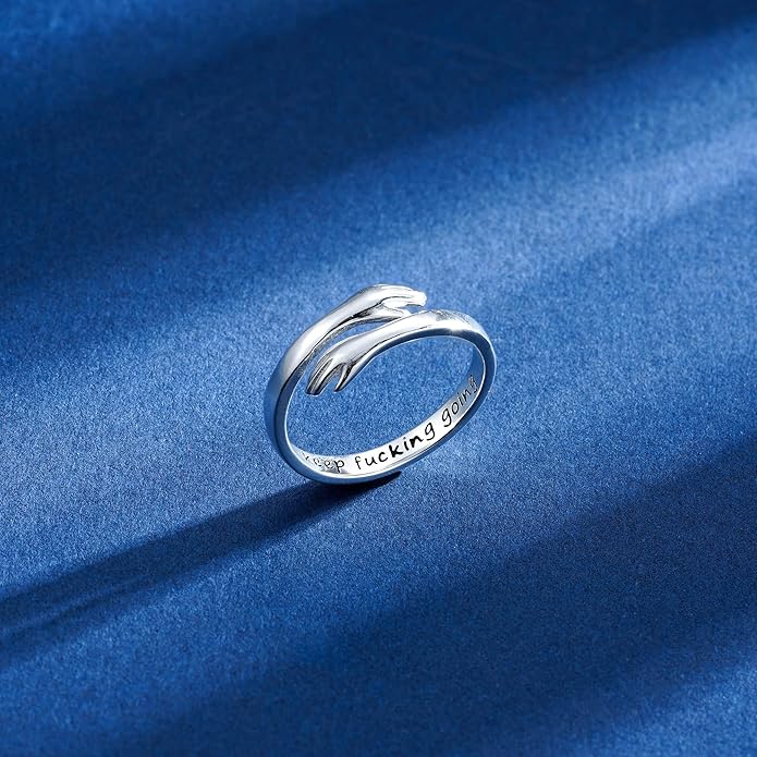 Yesteel S925 Sterling Silver Hug Ring for Women Teen Girls, Adjustable Ring Jewelry Mothers Day Birthday Gifts for Daughters Mom Sister Wife Friends Grandma