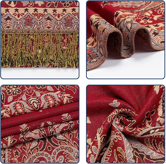 QIUTIMIY Paisley Pashmina Shawl Wrap Women Reversible Vintage Jacquard Pashmina Rave Scarf with Fringe for Evening, Wedding