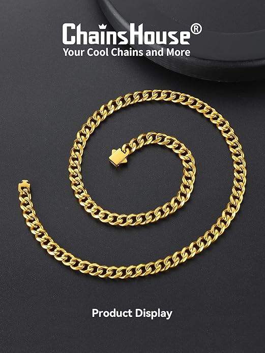 ChainsHouse Cuban Chain Necklace for Men, Stainless Steel/Black/Gold Plated Miami Cuban Necklace 6/9/12MM Width 18"-30" Length Hip Hop Jewelry, Send Gift Box
