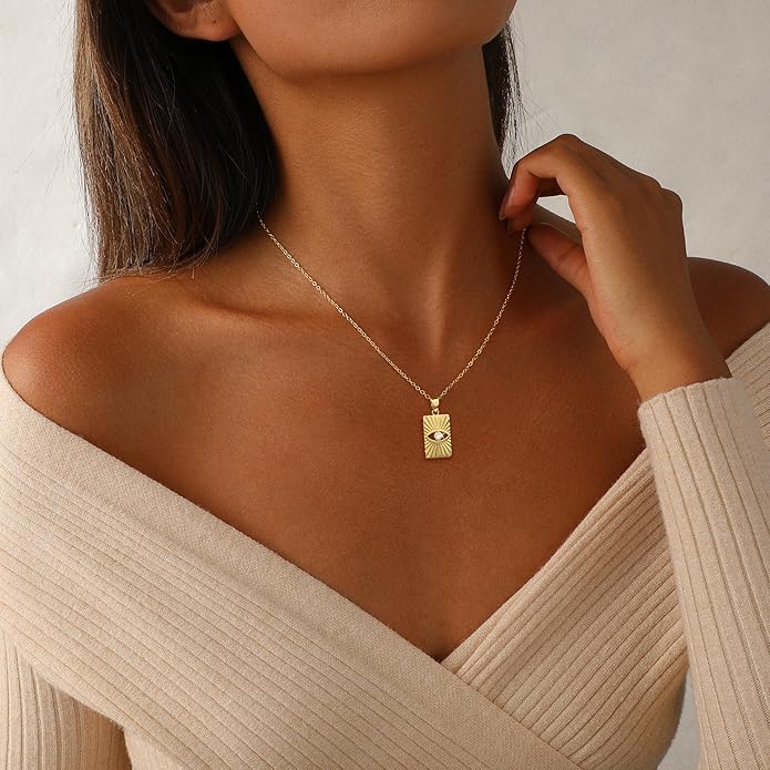 Evil Eye Necklace for Women,Dainty 14K Gold/Sterling Silver Plated Evil Eye Pendant Necklace Tiny Boho CZ Diamond Necklace Cute Trendy Lucky Protection Jewelry Gift for Women