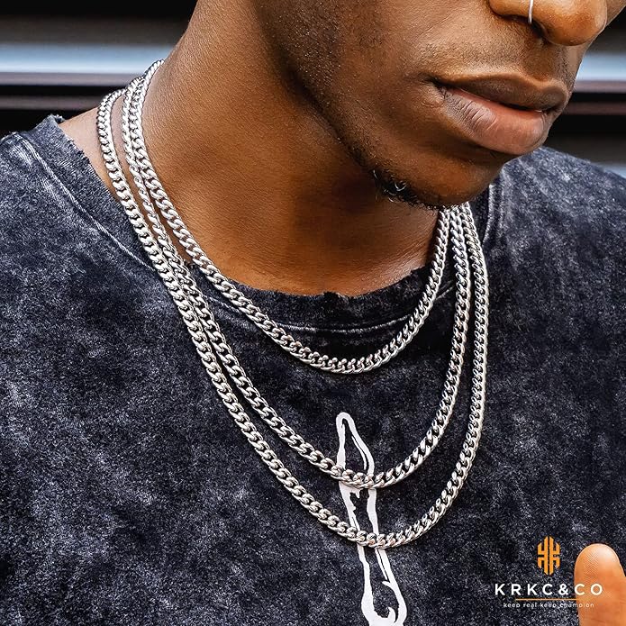 KRKC&CO Cuban Link Chain for Men 8/10/12/14mm, Brithday Gift for Men, 18k Gold Miami Necklace, Durable, Anti-Allergies Hip Hop Jewelry for Mens