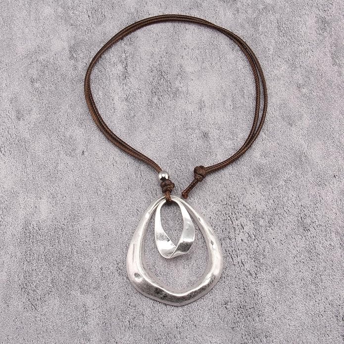 Long Boho Necklaces for Women Vintage Leather Wooden Pendant Y Choker Ethnic Style Gold Circle Hippie Sweater Necklace