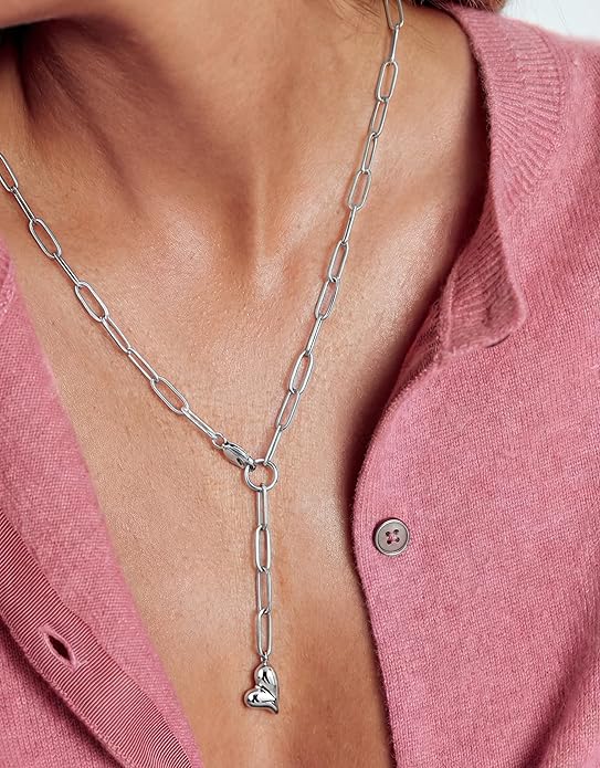 UBGICIG Honeycomb Layered Pendant Necklaces for Women Stackable, Dainty Y-Shaped Lariat Paperclip Pearl Heart Necklace, 16K Gold Silver Plated Long Necklaces Women's Trendy Drop Chain Necklace Jewelry
