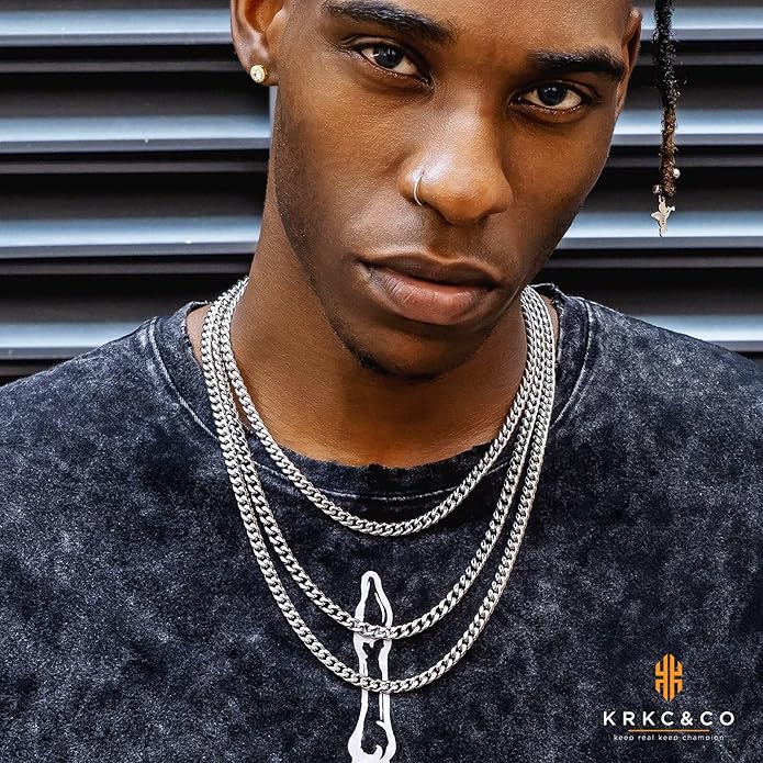 KRKC&CO Cuban Link Chain for Men 8/10/12/14mm, Brithday Gift for Men, 18k Gold Miami Necklace, Durable, Anti-Allergies Hip Hop Jewelry for Mens