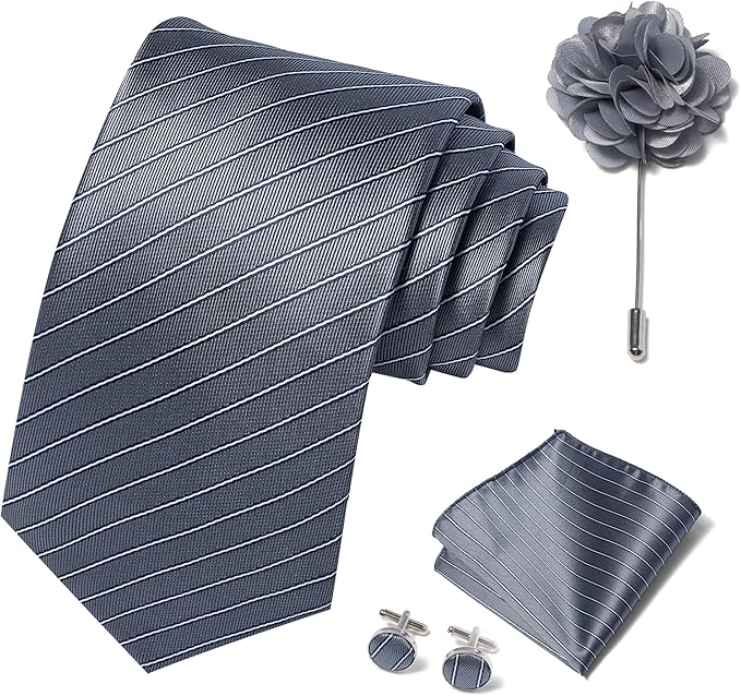 joy alice Ties Set Men Mixed Color Necktie Handkerchief Cufflinks Brooch 3.15 Formal