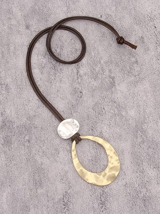 Long Boho Necklaces for Women Vintage Leather Wooden Pendant Y Choker Ethnic Style Gold Circle Hippie Sweater Necklace