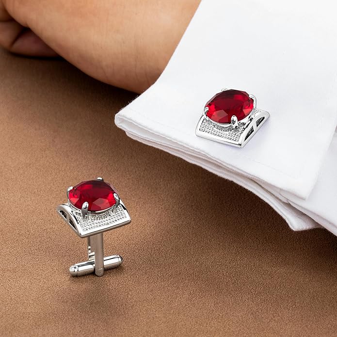 HAWSON Large Silver Birthstone Cuff Links Mens, Colorful Gem Cufflinks for Shirt Suit Accessories, Birthday Anniversary Wedding Gifts for Groommens Husband Father