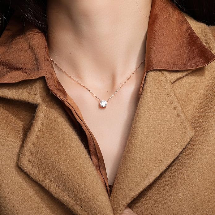 S.Leaf 18Karat Gold Plated Cubic Zirconia Necklace for Women S925 Sterling Silver 0.5/1/2cttw Dainty Crystal Cubic Zirconia Pendant Necklaces Best Friend Birthday Gifts for Women Trendy Sister Mom Wife Womens Her Friend Party