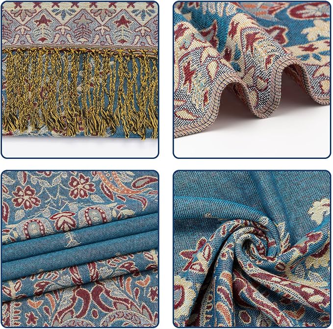 QIUTIMIY Paisley Pashmina Shawl Wrap Women Reversible Vintage Jacquard Pashmina Rave Scarf with Fringe for Evening, Wedding