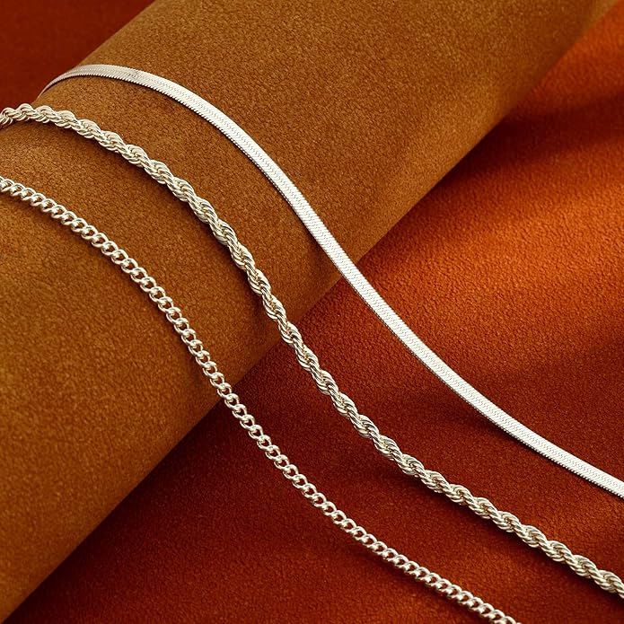Gold/Silver Necklaces Stack For Women, 14K Gold/Sterling Silver Plated Layered Choker Necklace Set, Stackable Multilayer Simple Cuban Snake Paperclip Chain Set Jewelry Gift for Women