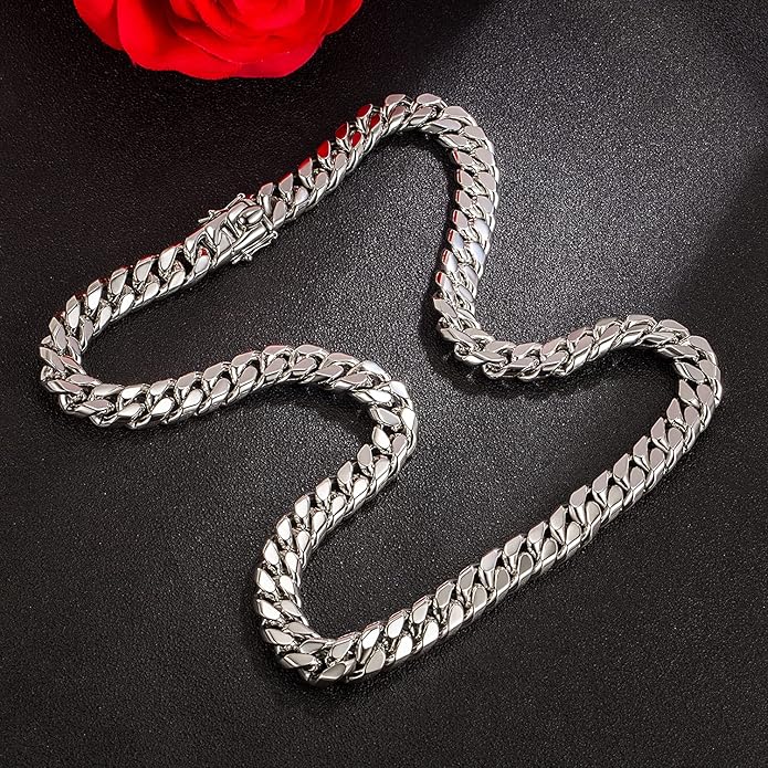 Dankadi Fashion 925 Sterling Silver Solid Miami Cuban Link Chain Necklace 8MM & 12MM- Curb Cuban Thick Big Link Choker For Men 20 "22" 24 "26" 28" Fine Jewelry