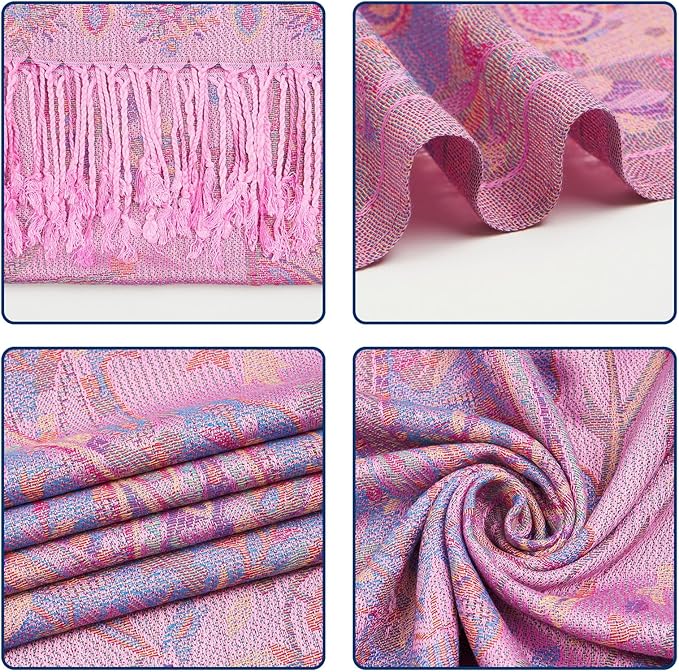 QIUTIMIY Paisley Pashmina Shawl Wrap Women Reversible Vintage Jacquard Pashmina Rave Scarf with Fringe for Evening, Wedding