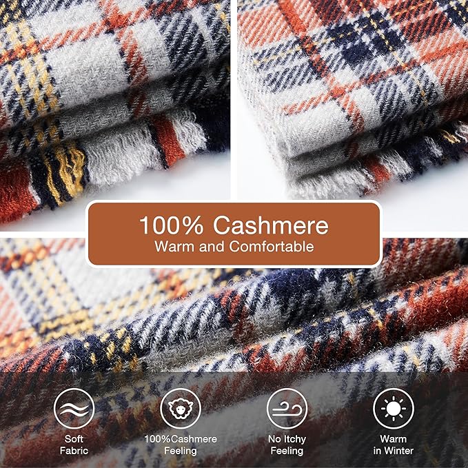 EURKEA 100% Cashmere 2025 Winter Scarf for Women Fringed Edges Warm & Soft Lightweight Solid/Plaid/Two-Tone Free Size