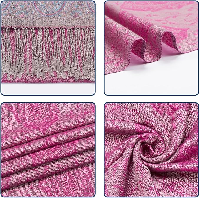 QIUTIMIY Paisley Pashmina Shawl Wrap Women Reversible Vintage Jacquard Pashmina Rave Scarf with Fringe for Evening, Wedding