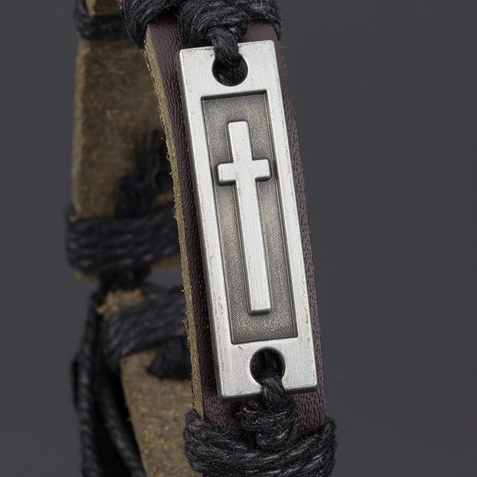 Leather Cross Bracelet for Teens or Men, Cool Christian Gift Ideas for Teenagers for Confirmation, Baptism, Christmas Stocking Stuffers