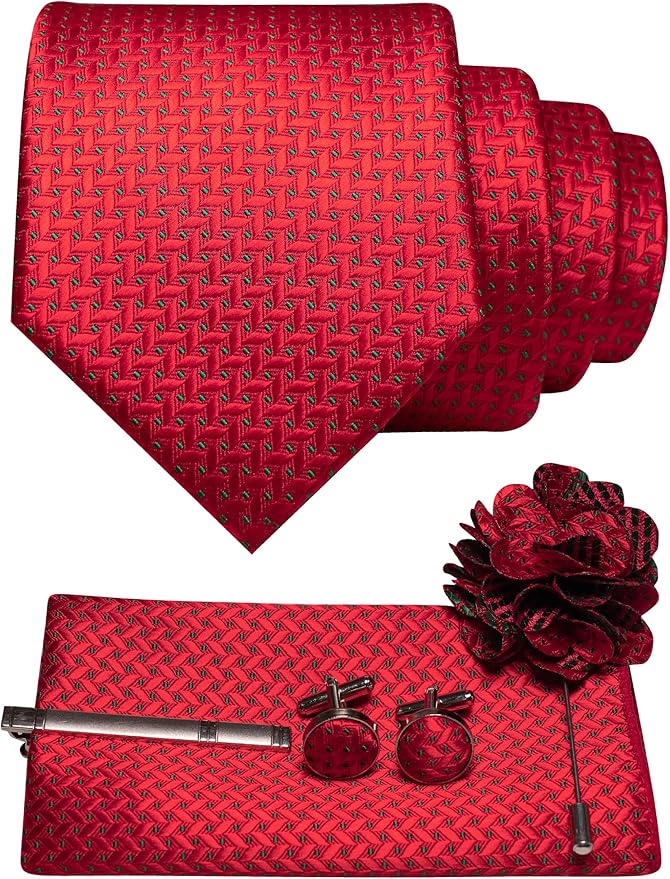JEMYGINS Mens Tie and Pocket Square,Lapel Pin,Cufflinks,Tie Clip Sets with Gift Box 5PCS