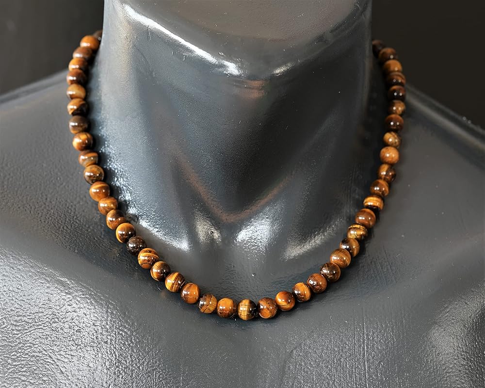 Natural Tiger Eye Beaded Choker, Genuine Golden Crystal Necklace, Fancy Gemstone Choker, 8mm Beads, Unique Fashion Jewelry, Healing Crystal Chakra Necklace, Durable Stone Necklace, Leo Necklace