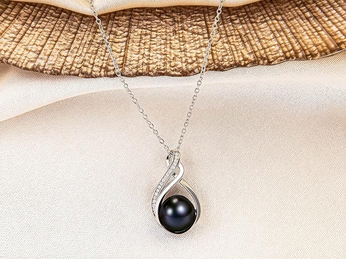 PEARLURA Black pearl necklace for women (Natural AAA+ 9mm) - Wedding anniversary's gift for wife (18k gold platted 925 sterling Silver)- christmas gifts for wife - Real pearls necklace for women - black pearls necklace - pearl pendant