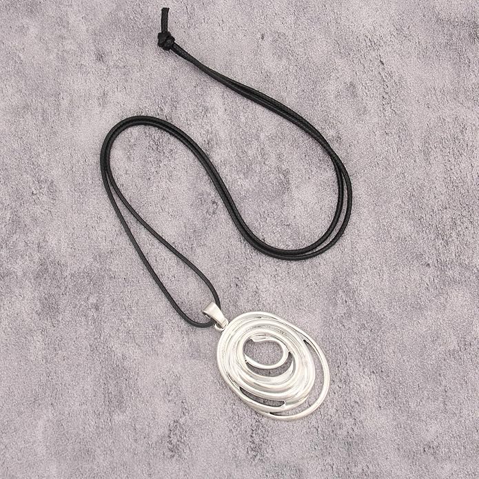 Long Boho Necklaces for Women Vintage Leather Wooden Pendant Y Choker Ethnic Style Gold Circle Hippie Sweater Necklace