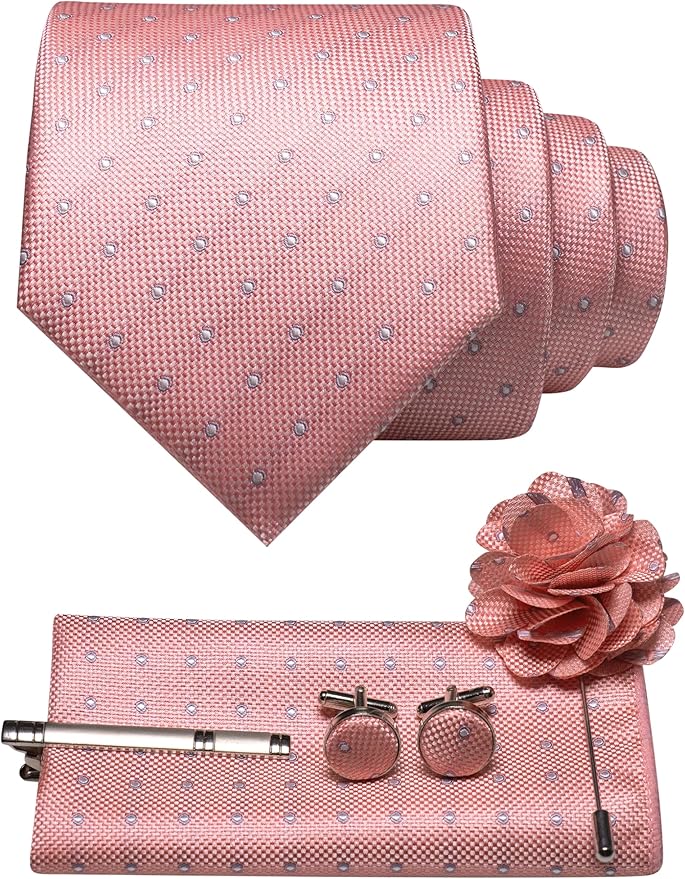 JEMYGINS Mens Tie and Lapel Pin Necktie Pocket Square Cufflinks and Tie Clip Sets for Business Casual 5PCS
