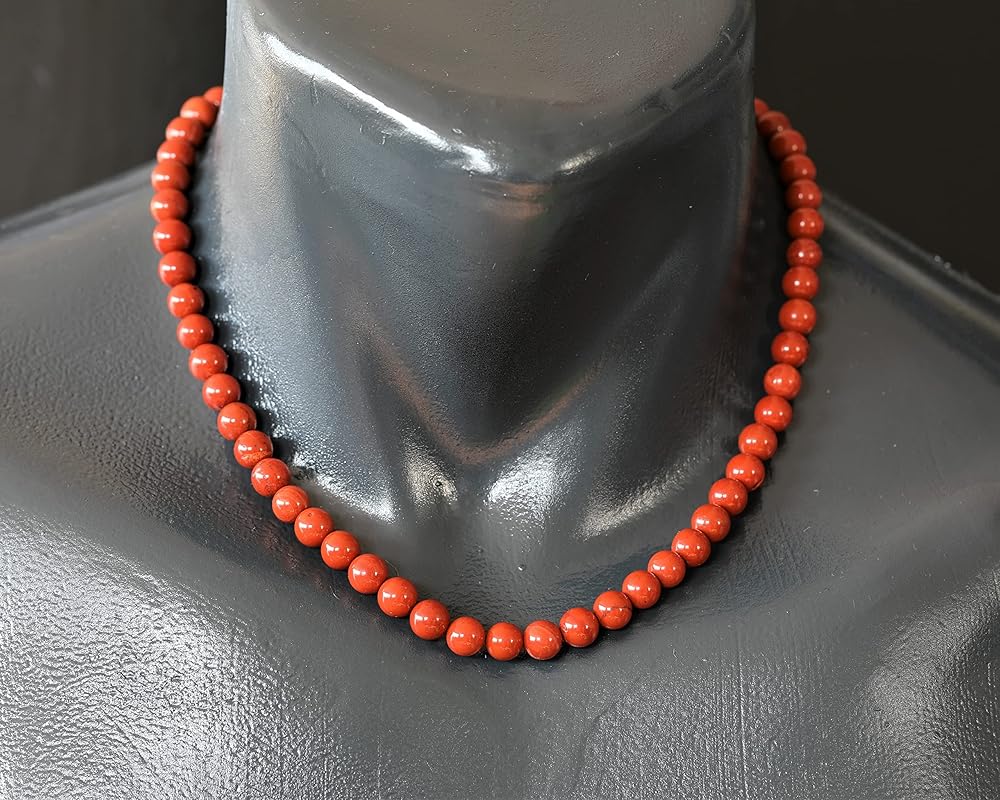 Natural Red Jasper Beaded Choker, Genuine Red Crystal Necklace, Fancy Gemstone Choker, 8mm Beads, Unique Fashion Jewelry, Healing Crystal Chakra Necklace, Durable Stone Necklace, Aries Necklace