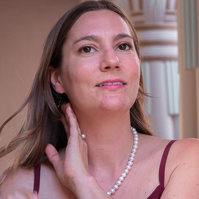 II ROUND PEARL II Real Pearl Necklace for Women Ivory Beige Cream White Pearls Jewelry Men Cultured Freshwater Sterling Silver Wedding