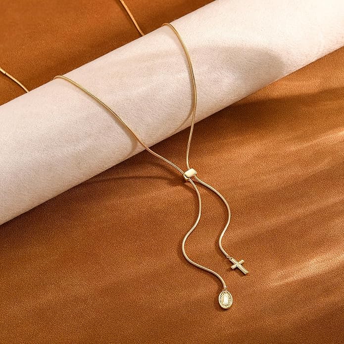 CHESKY Lariat Gold Necklace for Women Trendy, Dainty Long Necklace 14k Gold Plated/Silver Y-Shaped Pendant Necklace Layered Cz Beaded Chain Drop Necklaces Simple Gold Jewelry For Women Gift