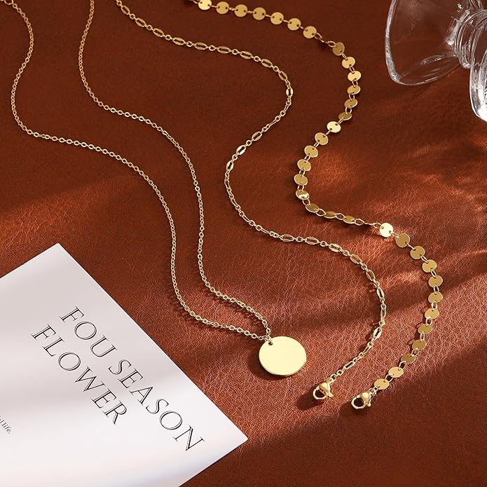 Gold Necklace for Women 14K Gold Plated Layered Necklaces Dainty Pendant Necklace Cute Stack Necklaces Set Fashion Jewelry Gift for Her