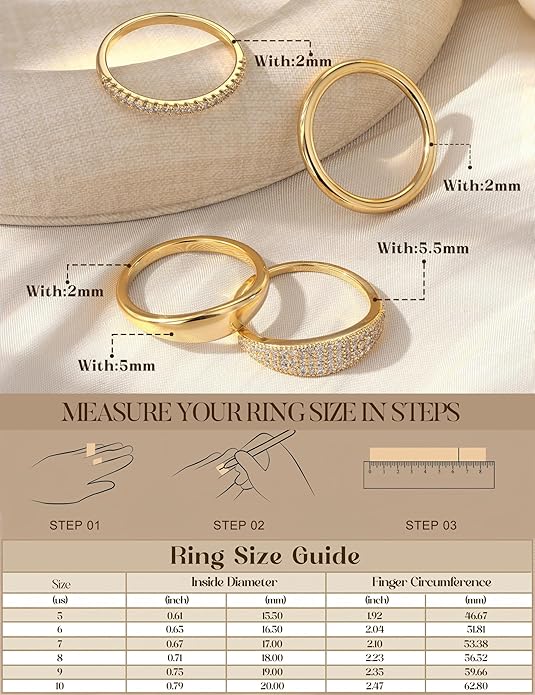 LOLIAS 14K Gold Plated Stackable Rings for Women Non Tarnish - Dainty Cubic Zirconia Wedding Bands Ring Set Minimalist Trendy Statement Engagement Promise Thumb Rings Stacking Size 5-10