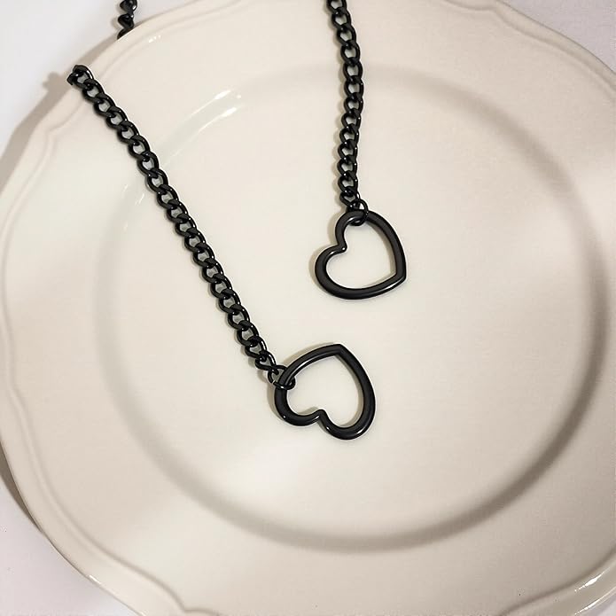 Artmiss Statement Chain Necklace Thick Link Choker with Heart Pendant Heavy Stainless Steel Industrial Unisex Statement Jewelry Gift for Women Men