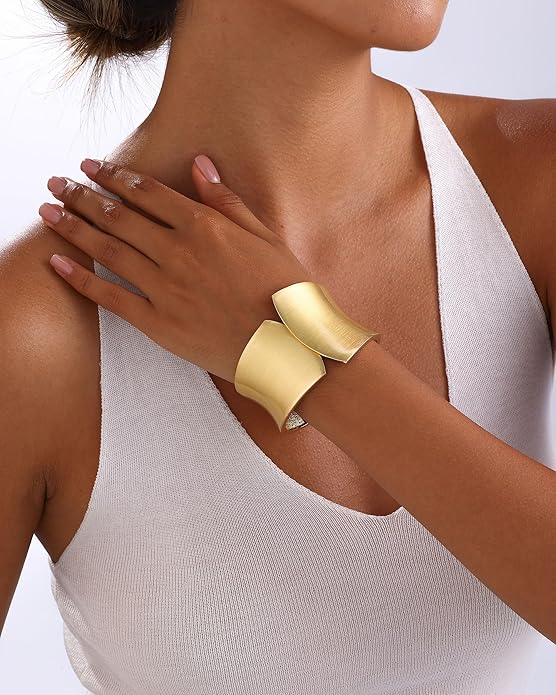 Bangle Bracelets for Women | 14K Gold Plated Trendy Wide Bracelets | Hinged Arm Cuff Bangles Chunky Bracelet for Women