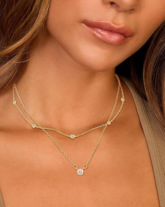 Cubic Zirconia Necklace, Dainty 14k Gold Plated Diamond Necklaces For Women Choker Necklace Simple Gold Plated CZ Jewelry Necklaces for Women Trendy Gifts
