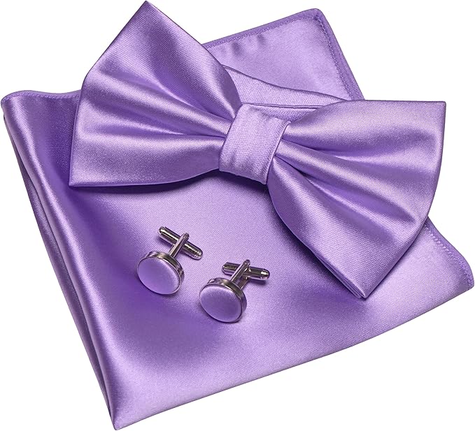 JEMYGINS Solid Color mens Pre-tied Bow Tie and Pocket Square Cufflinks Sets with Gift Box