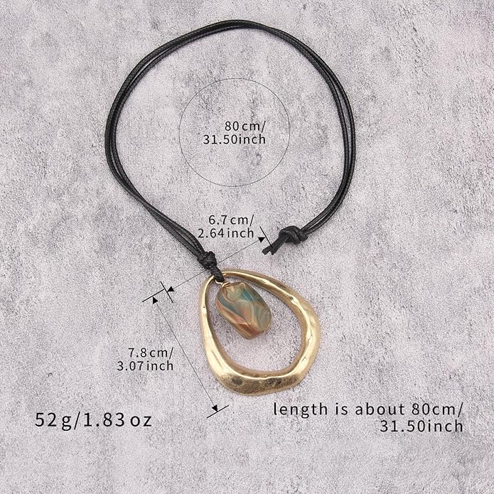 Long Boho Necklaces for Women Vintage Leather Wooden Pendant Y Choker Ethnic Style Gold Circle Hippie Sweater Necklace