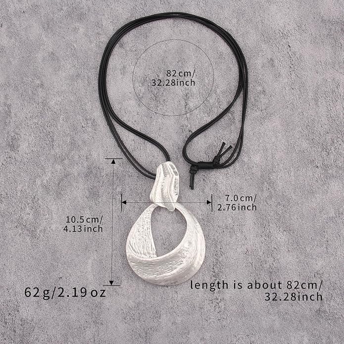 Long Boho Necklaces for Women Vintage Leather Wooden Pendant Y Choker Ethnic Style Gold Circle Hippie Sweater Necklace