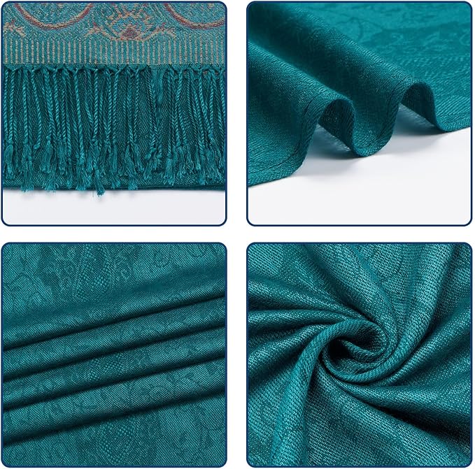QIUTIMIY Paisley Pashmina Shawl Wrap Women Reversible Vintage Jacquard Pashmina Rave Scarf with Fringe for Evening, Wedding